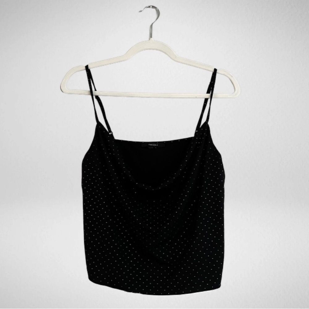 Forever 21 Drape Neck Gold Rhinestone Embellished Crop Tank Black Size Large